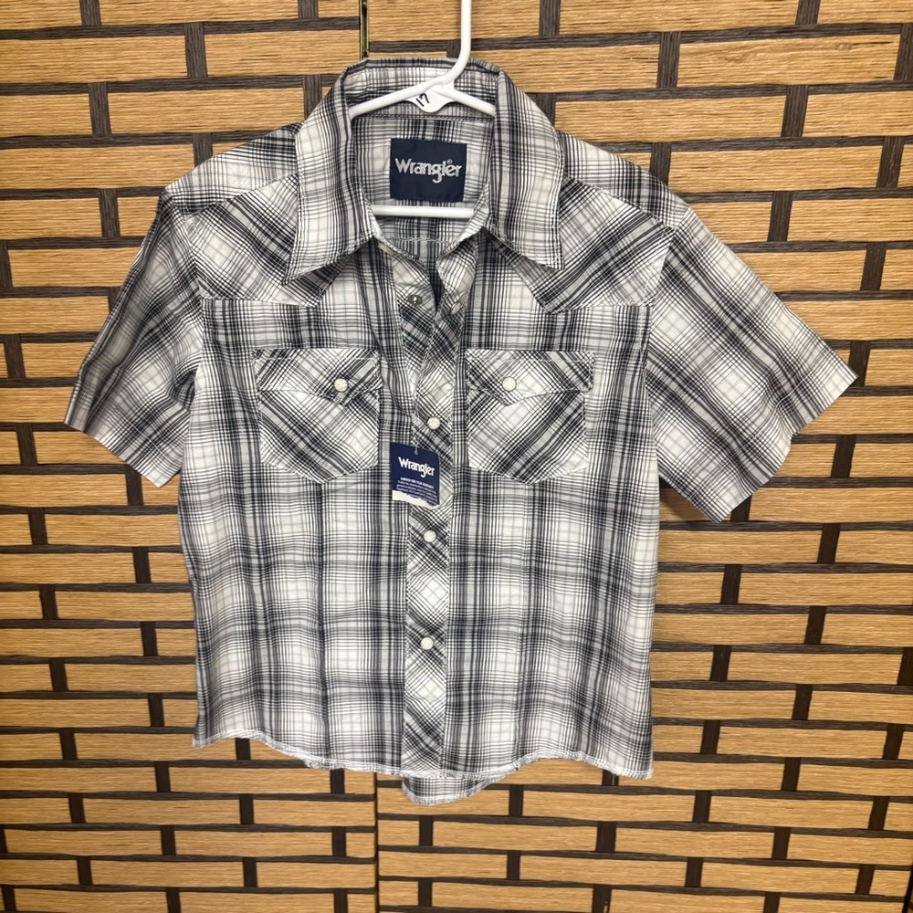 Wrangler Black‎ And White Plaid Pearl Snap Button Down Shirt Size Small